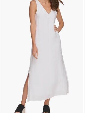 DKNY White V-Neck Maxi Dress